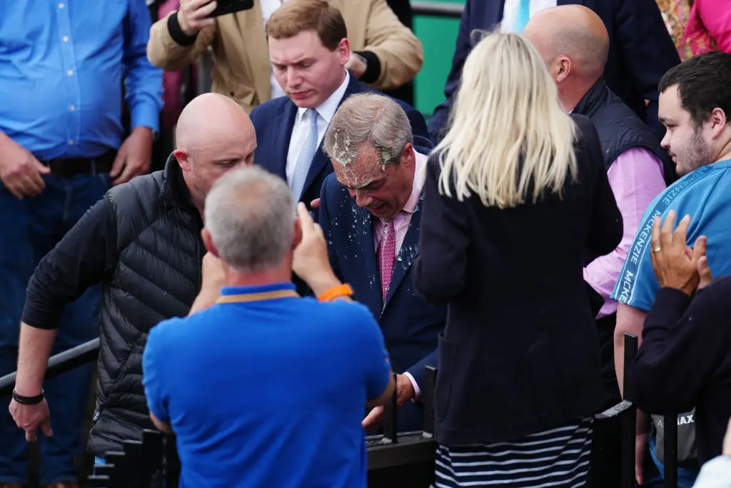 This isn't the first time he's been milkshaked. (Carl Court/Getty Images)