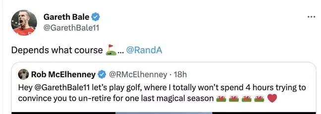 Gareth Bale jokingly responded to Rob McElhenney's offer to bend his ear about joining Wrexham.