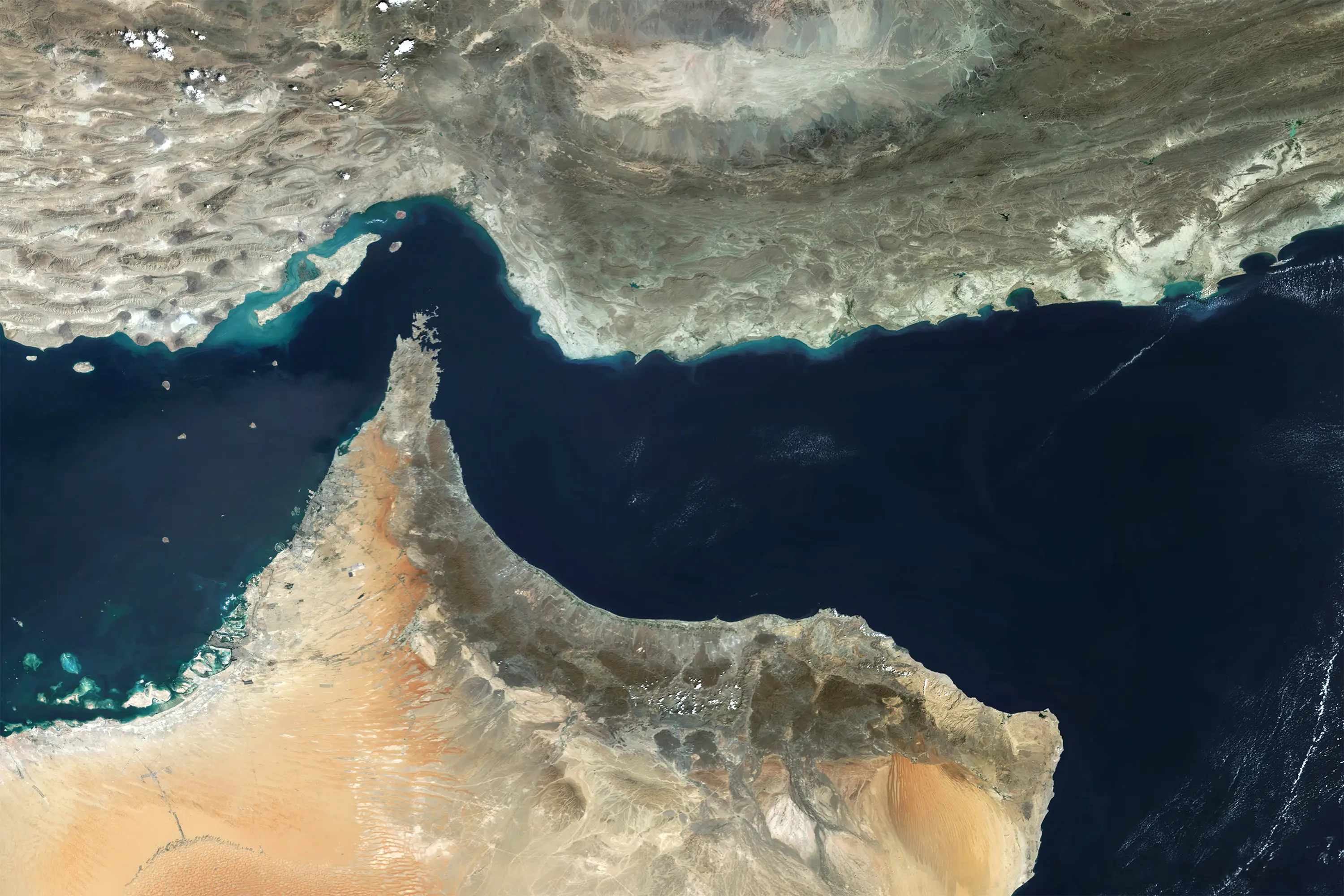 A satellite image of the Strait of Hormuz, which is a critical chokepoint for the global energy supply (Gallo Images/Orbital Horizon/Copernicus Sentinel Data 2025)