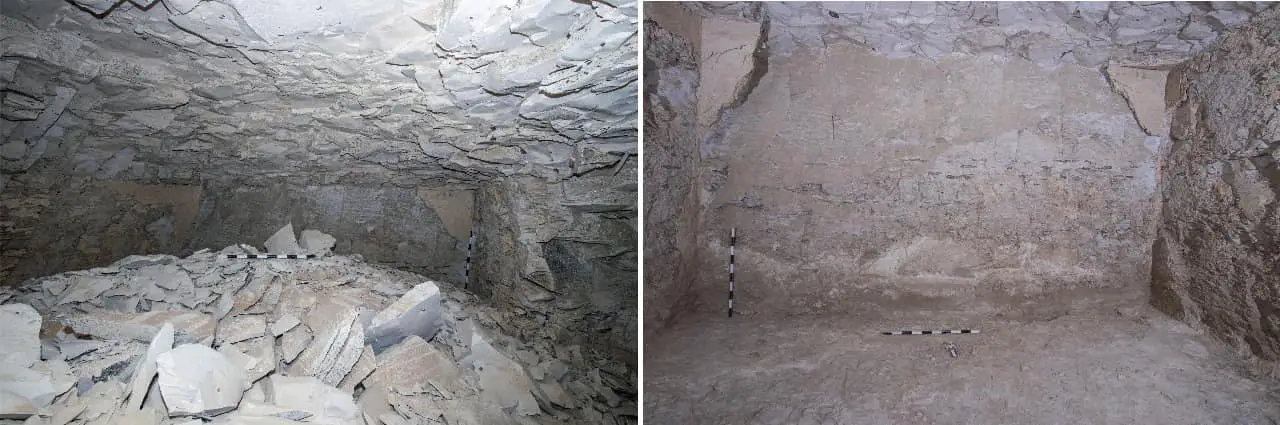 The tomb before and after rubble was removed (Ministry of Tourism and Antiquities)