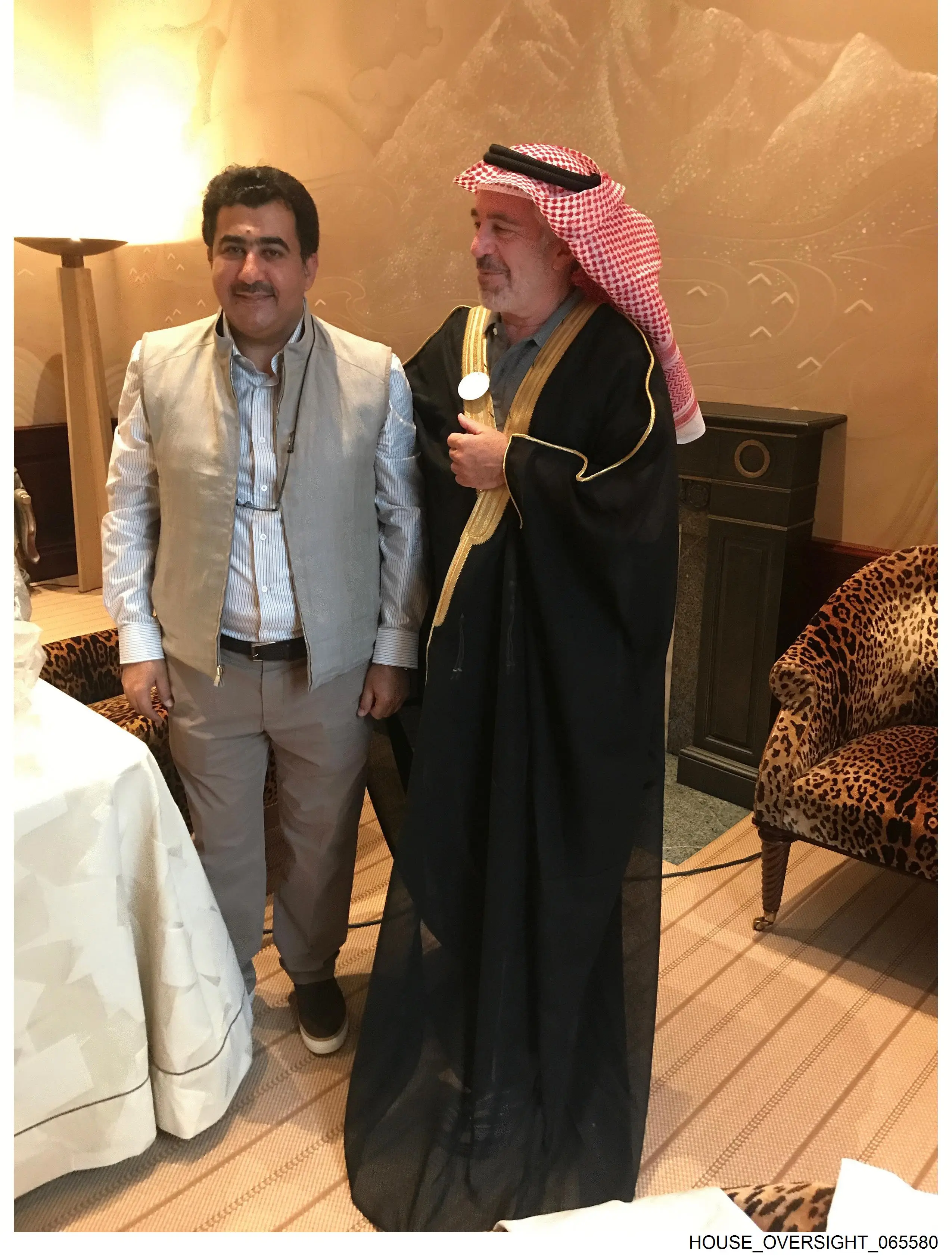 Epstein can be seen in a kondoora in one of the snaps (Democrat Oversight Committee)