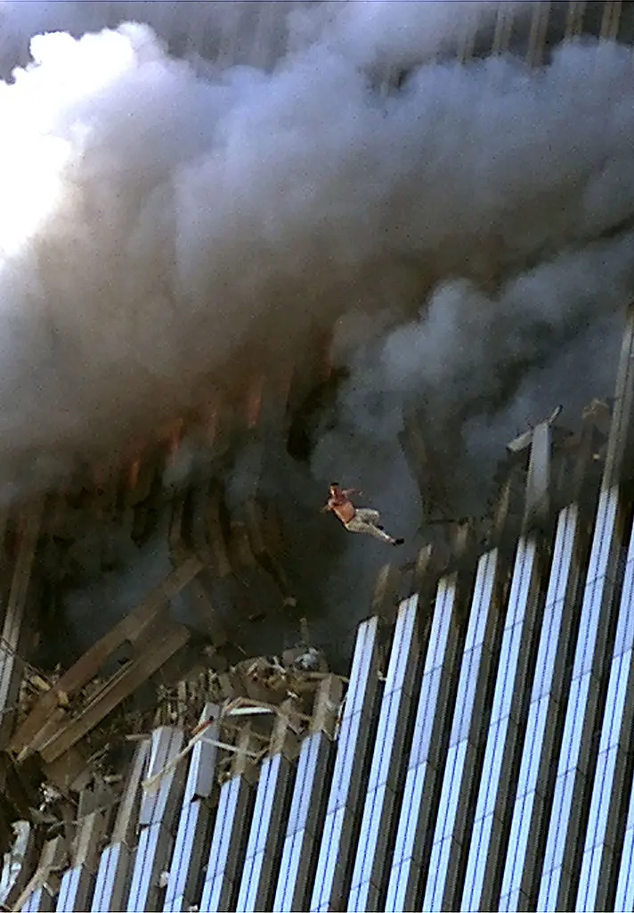 Around 200 people fell to their deaths fro the World Trade Centre, many of whom jumped to avoid the flames (Jose Jimenez/Primera Hora/Getty Images)