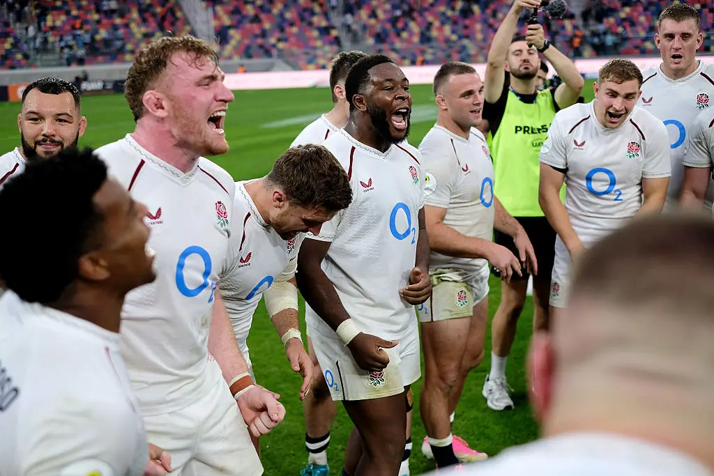 England players celebrating their win (Joaquin Camiletti - RFU/The RFU Collection via Getty Images)