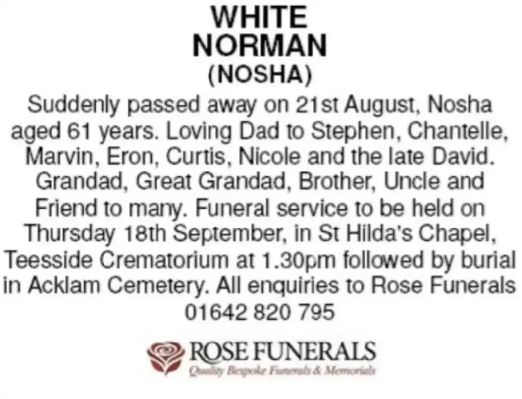 Norman White passed away during his son's funeral (Rose Funerals)