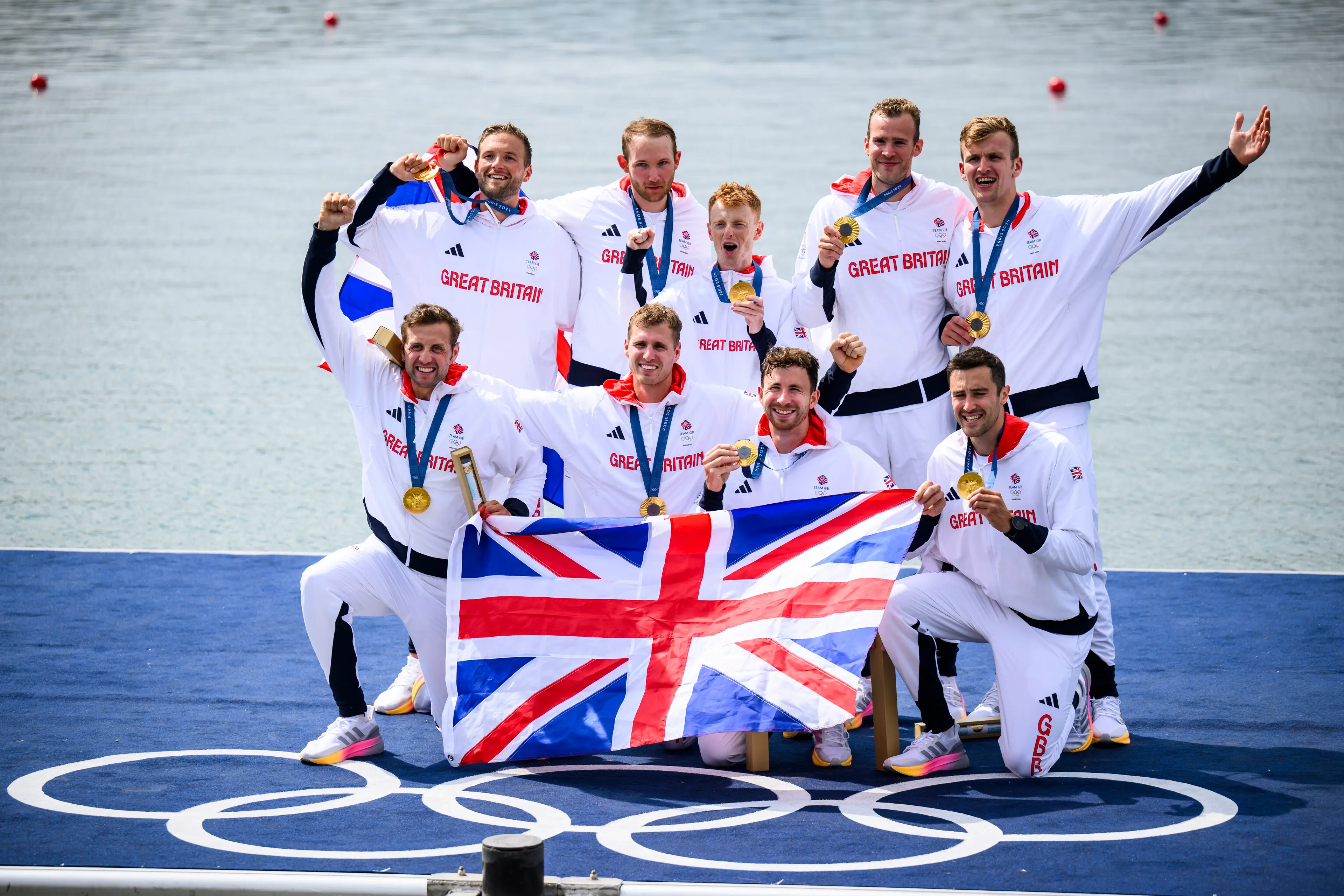 Sholto Carnegie, Rory Gibbs, Morgan Bolding, Jacob Dawson, Charlie Elwes, Tom Digby, James Rudkin and Tom Ford picked up gold for rowing (Tom Weller/VOIGT/GettyImages)