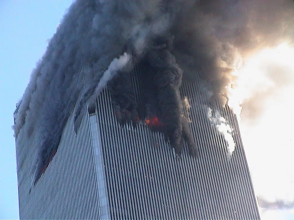 The World Trade Center burning after the September 11 attacks (Loni Efron/WireImage)