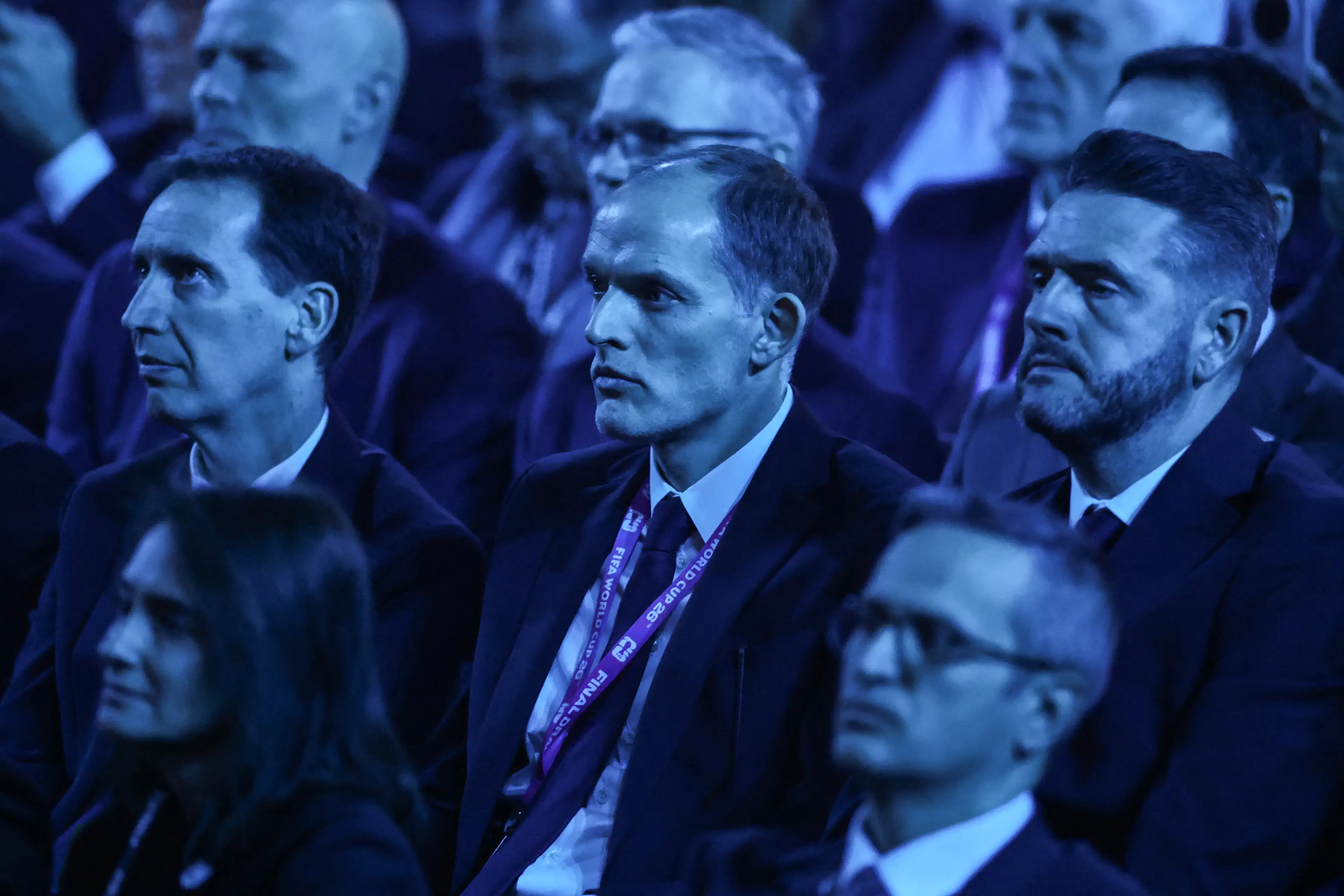 England's head coach Thomas Tuchel watched on as the draw took place (Dan Mullan/POOL/AFP via Getty Images)
