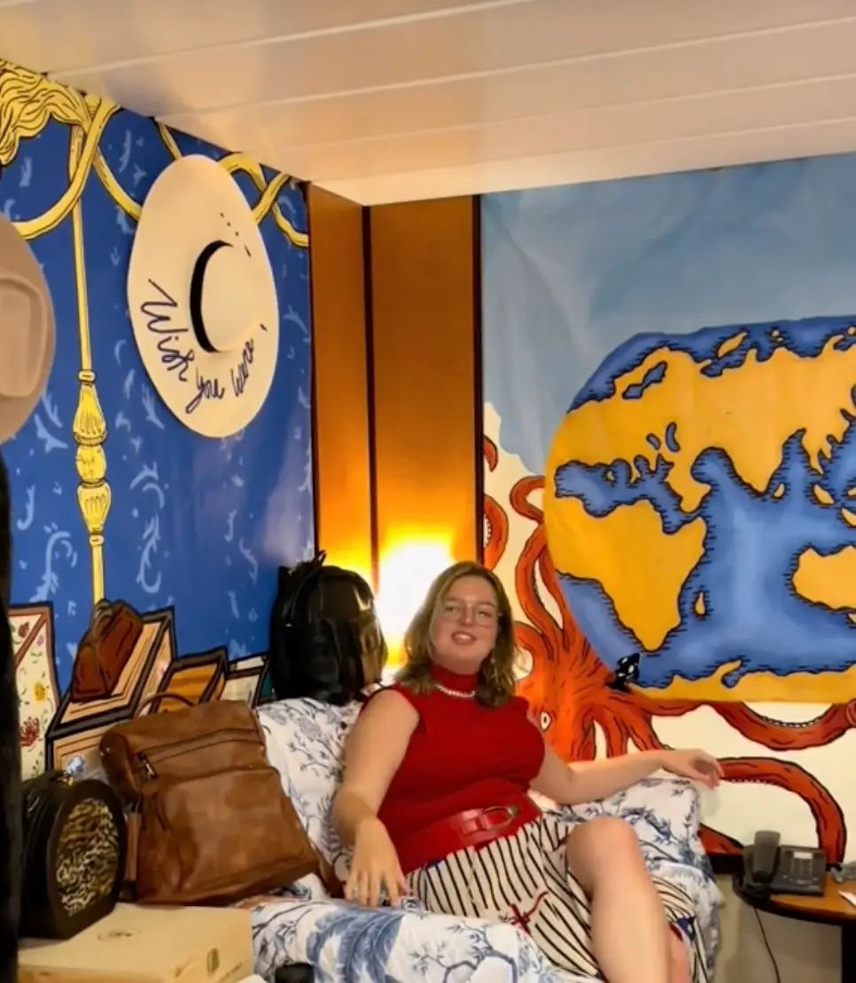 The traveller showed off her 'extra large' sofa that she squeezed into her cabin.