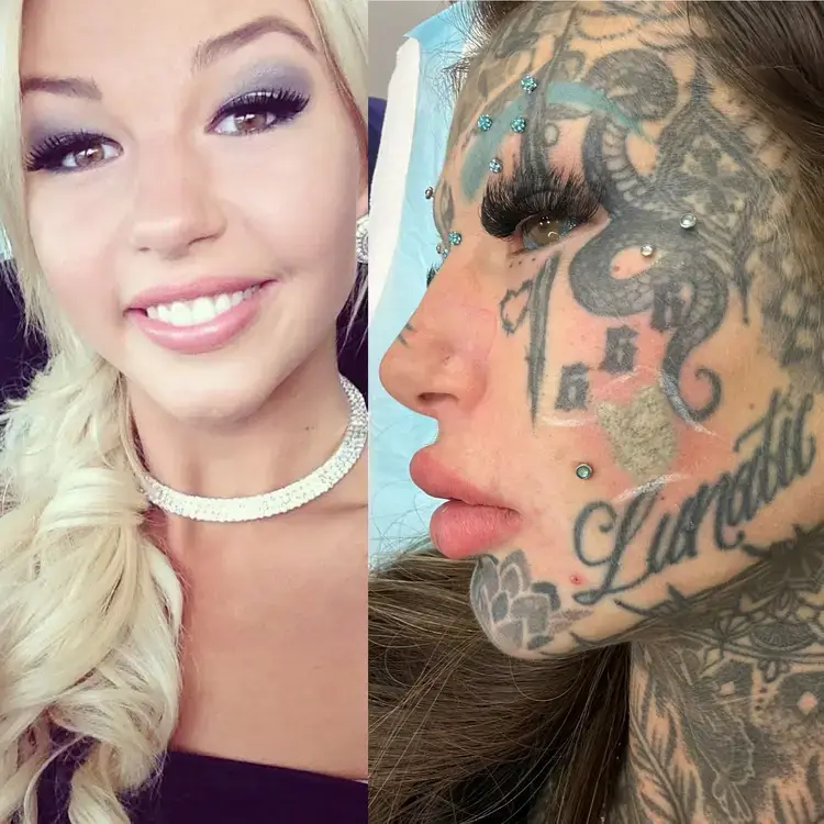 A side-by-side of Amber with and without tattoos (Instagram/@amberluke666)