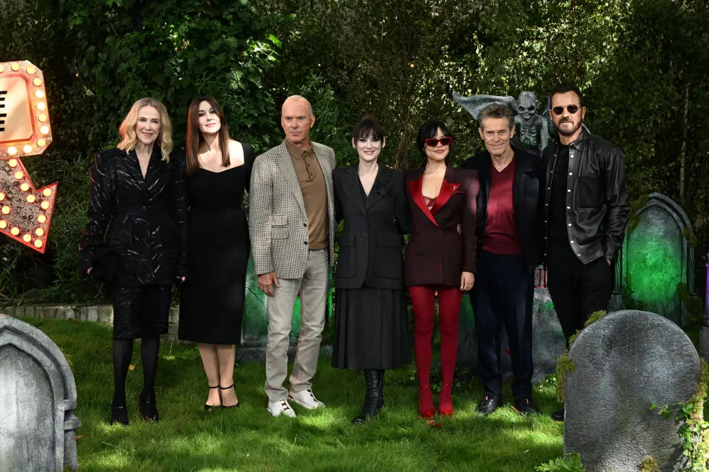 Catherine O'Hara, Monica Bellucci, Michael Keaton, Winona Ryder, Jenna Ortega, Willem Dafoe and Justin Theroux (Kate Green/Getty Images for Warner Bros. Pictures)