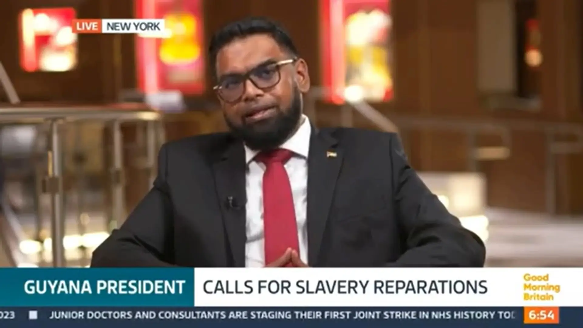 Madely was speaking with Irfaan Ali, the president of Guyana, about reparations for slavery.