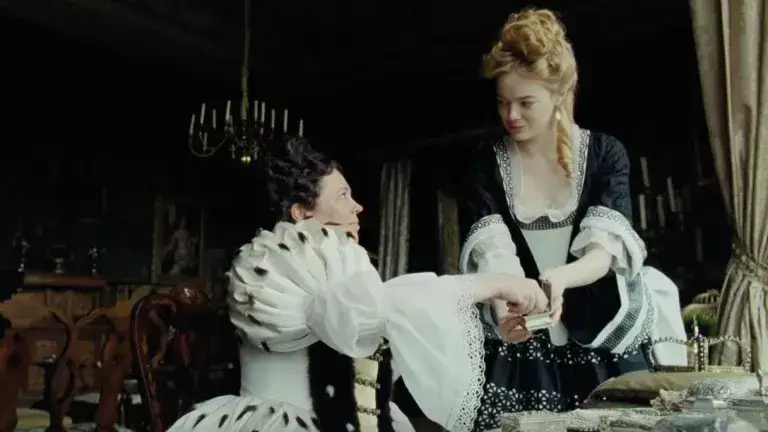 Emma Stone revealed the corsetry for The Favourite actually shifted her organs temporarily (Fox Searchlight Pictures)