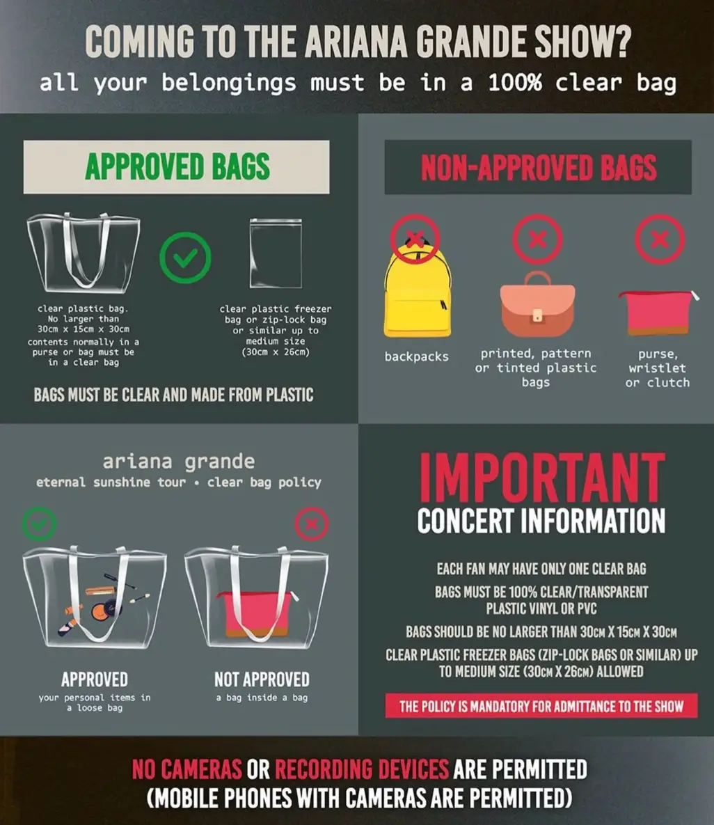 There is a strict bag policy in place ahead of Ariana Grande's upcoming 02 London shows (Ticketmaster)