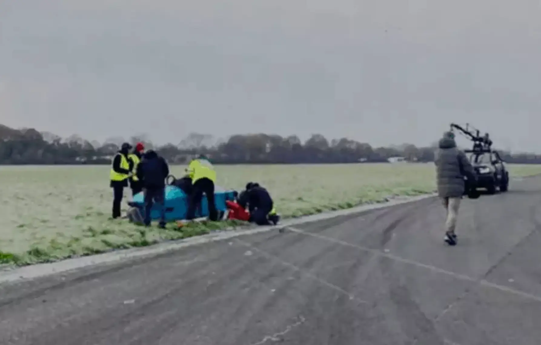 Freddie Flintoff was thrown out of the three-wheeler on the Top Gear track in December 2022 (Disney+)