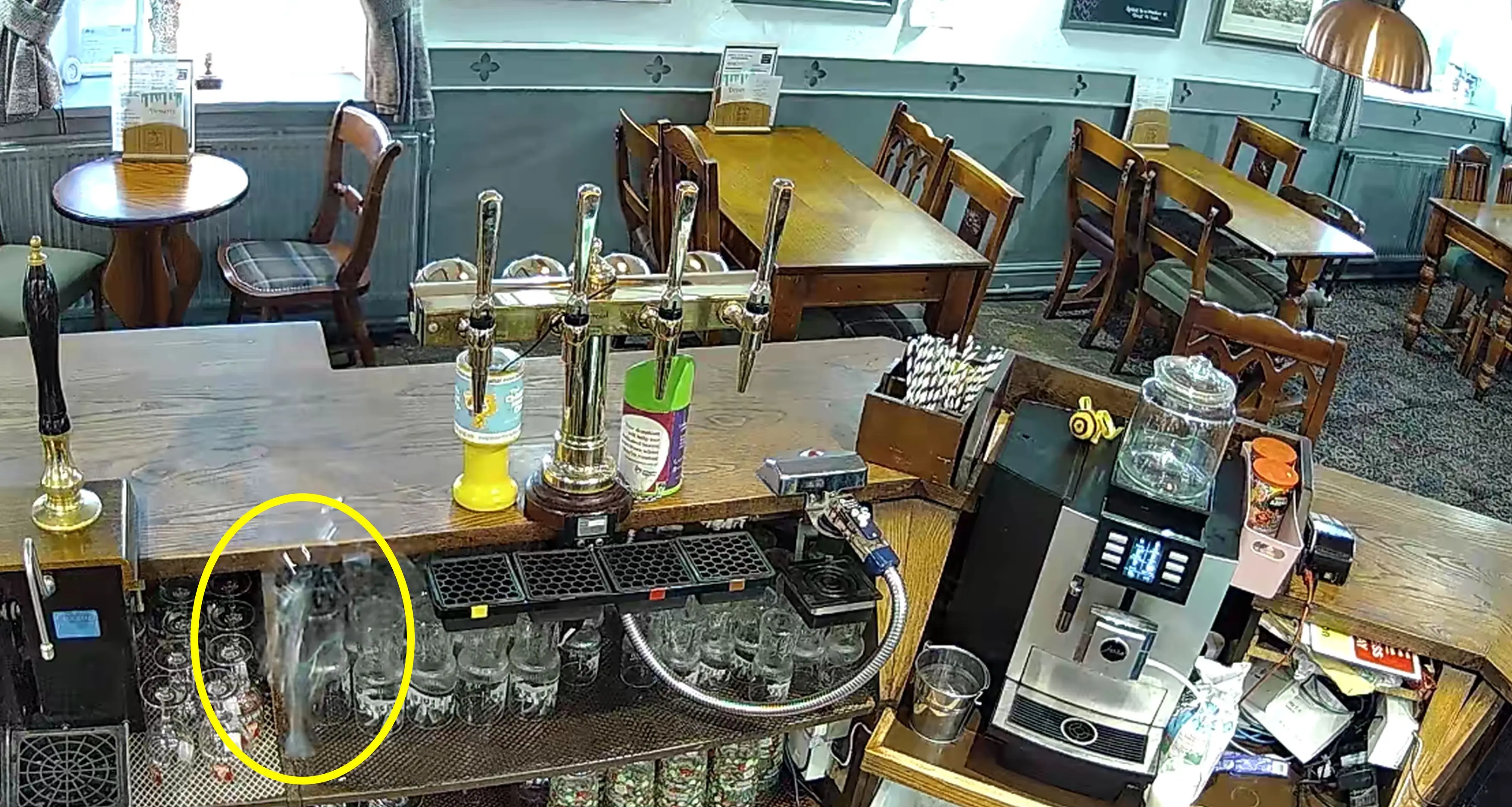 Paul was apparently caught in the act smashing glasses at the bar. (Kennedy News Media)