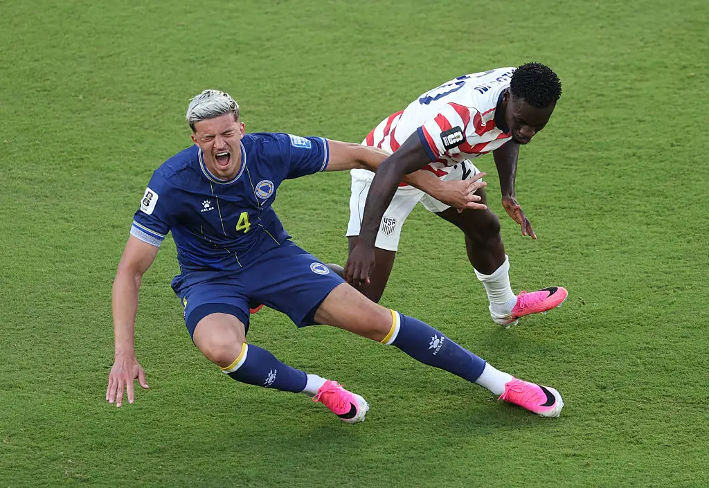 Balogun was shown a red for his challenge on Tarik Muharemovic (Michael Steele/Getty Images)