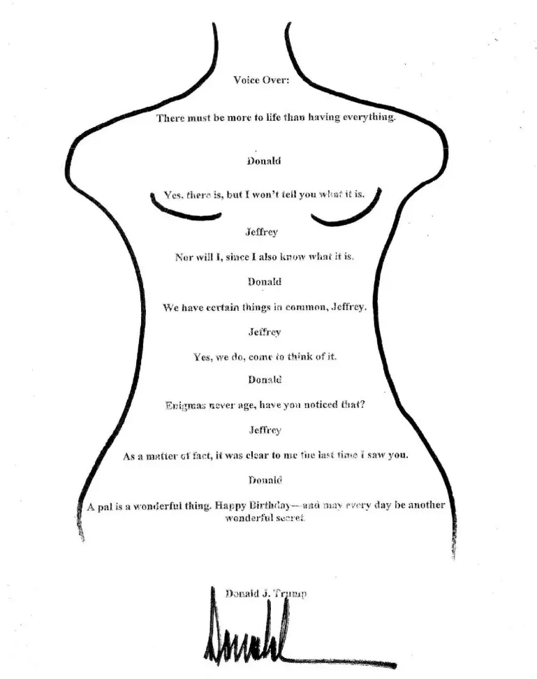 The alleged birthday note which is claimed to have been sent by Donald Trump to Jeffrey Epstein (X/@OversightDems)