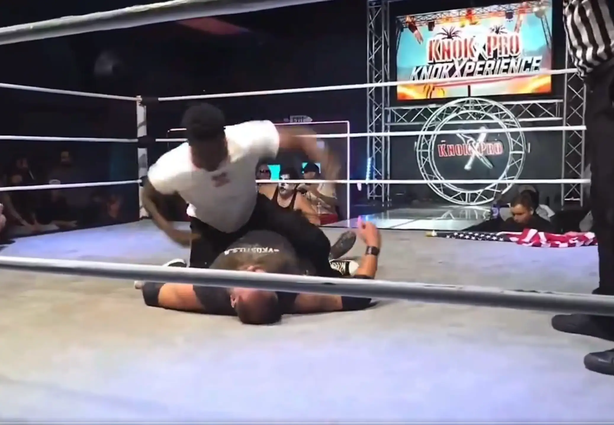 Raja Jackson took it a step too far after making his way into the ring (Kick)