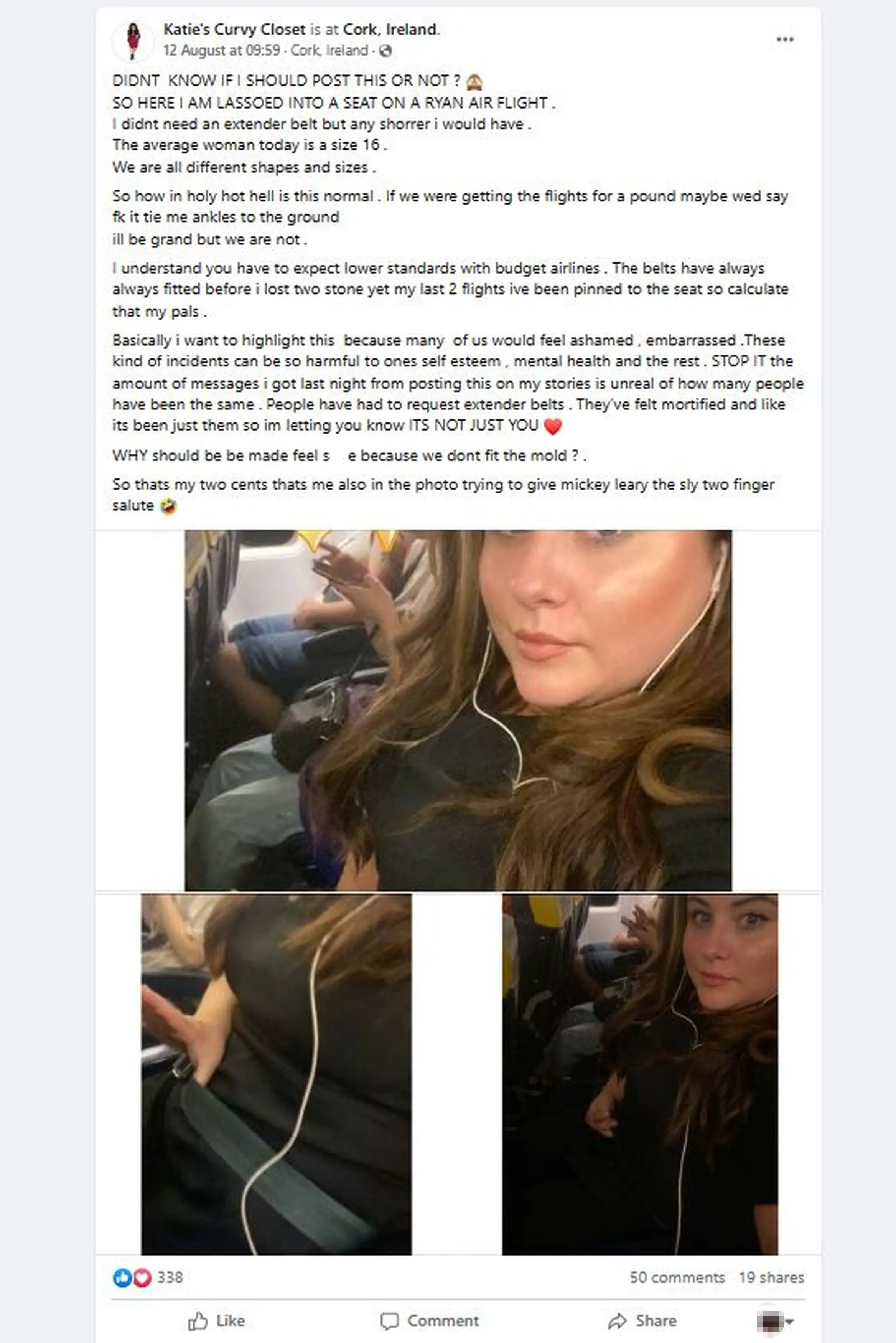 She wondered why the seatbelts were so tight.