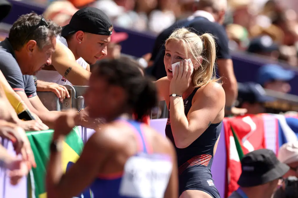 The pole vaulter was inconsolable. (Michael Steele/Getty Images)