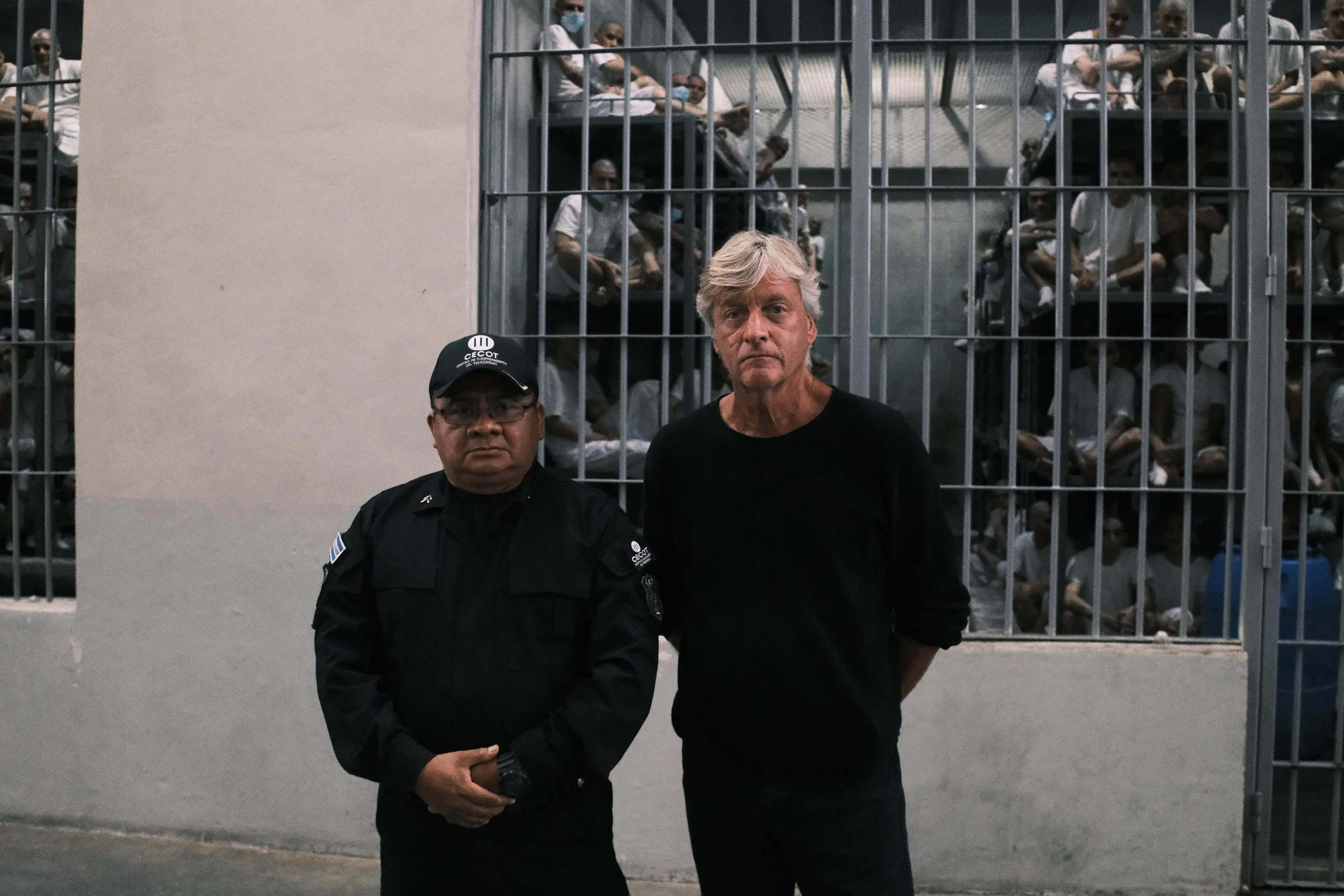 Richard Madeley, with CECOT director Belarmino García, is part of the first British film crew to be granted access to El Salvador's notorious 'CECOT' prison (Channel 5)
