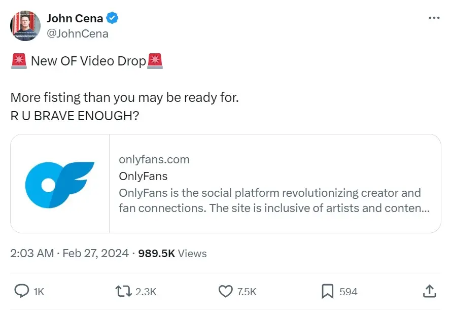 Yup, that's John Cena plugging his OnlyFans...