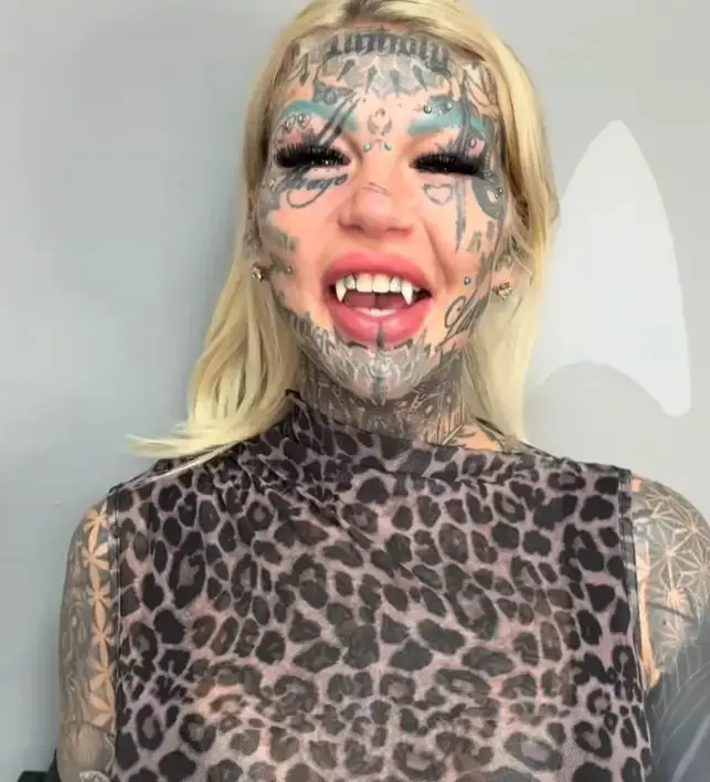 Amber Luke has had '98 per cent' of her body tattooed as well as a range of modifications (Instagram/@amberluke666)