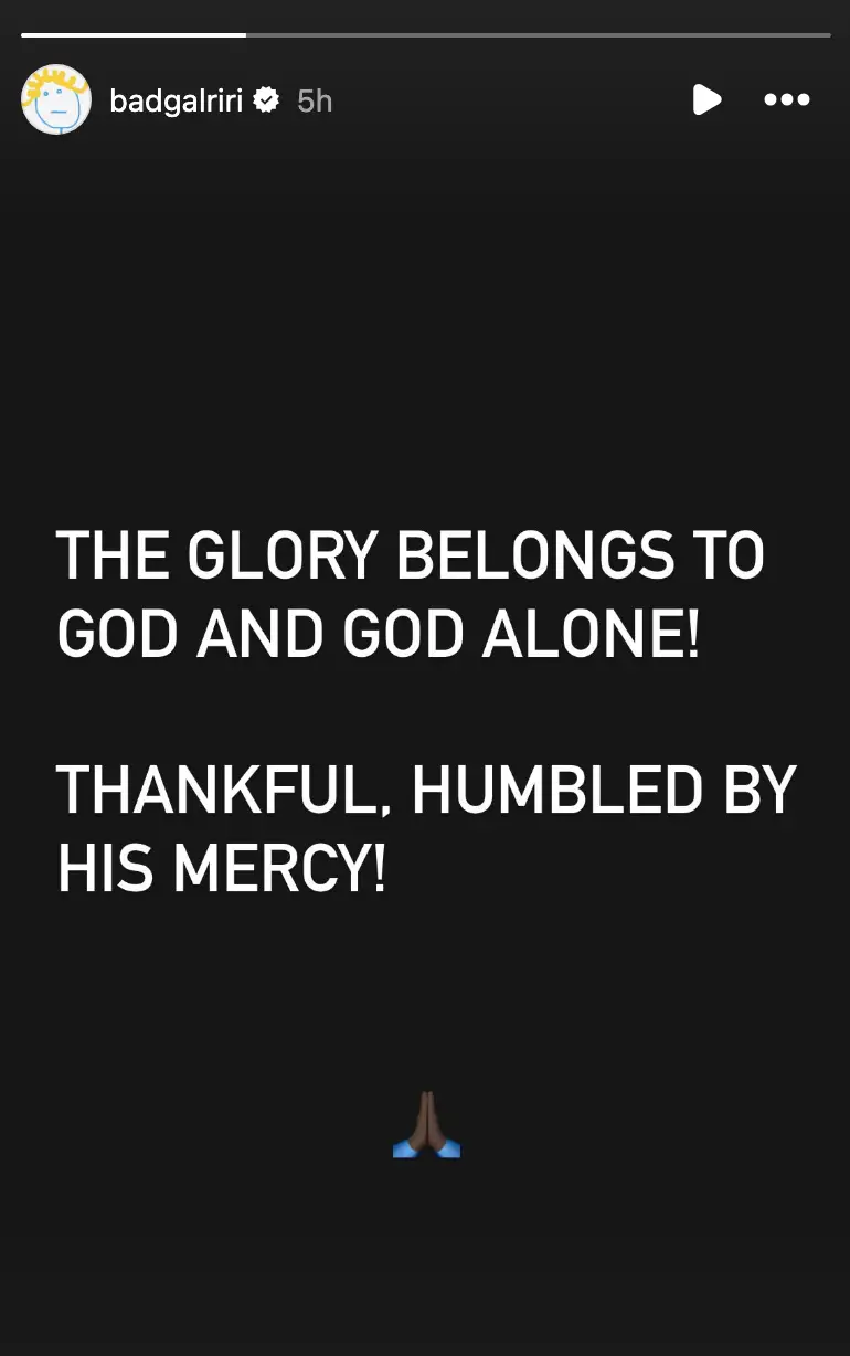 The singer shared a heartfelt and thankful message after the verdict (Instagram/@badgalriri)