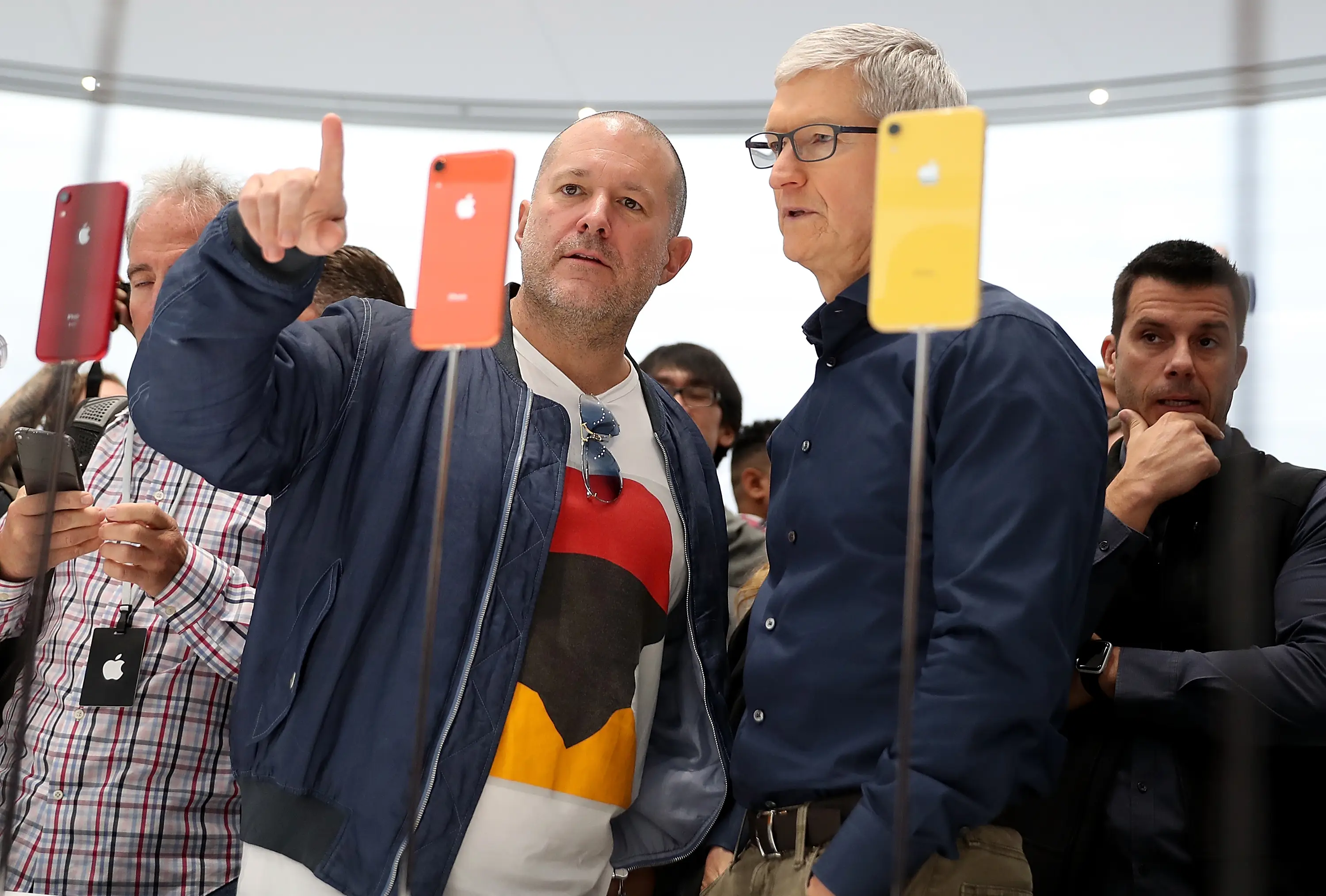 Jony Ive (left) said Steve Jobs kept asking him 'how many times did you say no today' to keep him focused (Justin Sullivan/Getty Images)