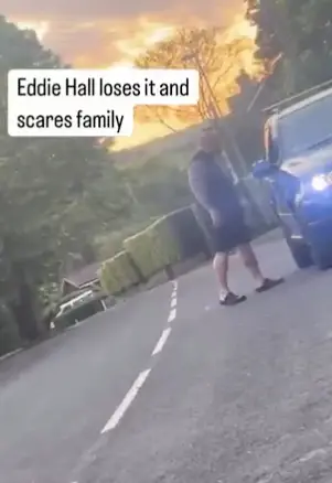 Eddie Hall was filmed confronting two motorists who turned up outside his house in Newcastle-under-Lyme (X)