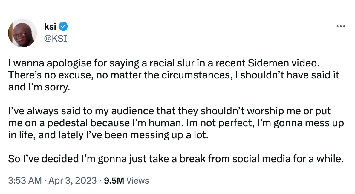 There’s no excuse, no matter the circumstances, I shouldn’t have said it and I’m sorry."