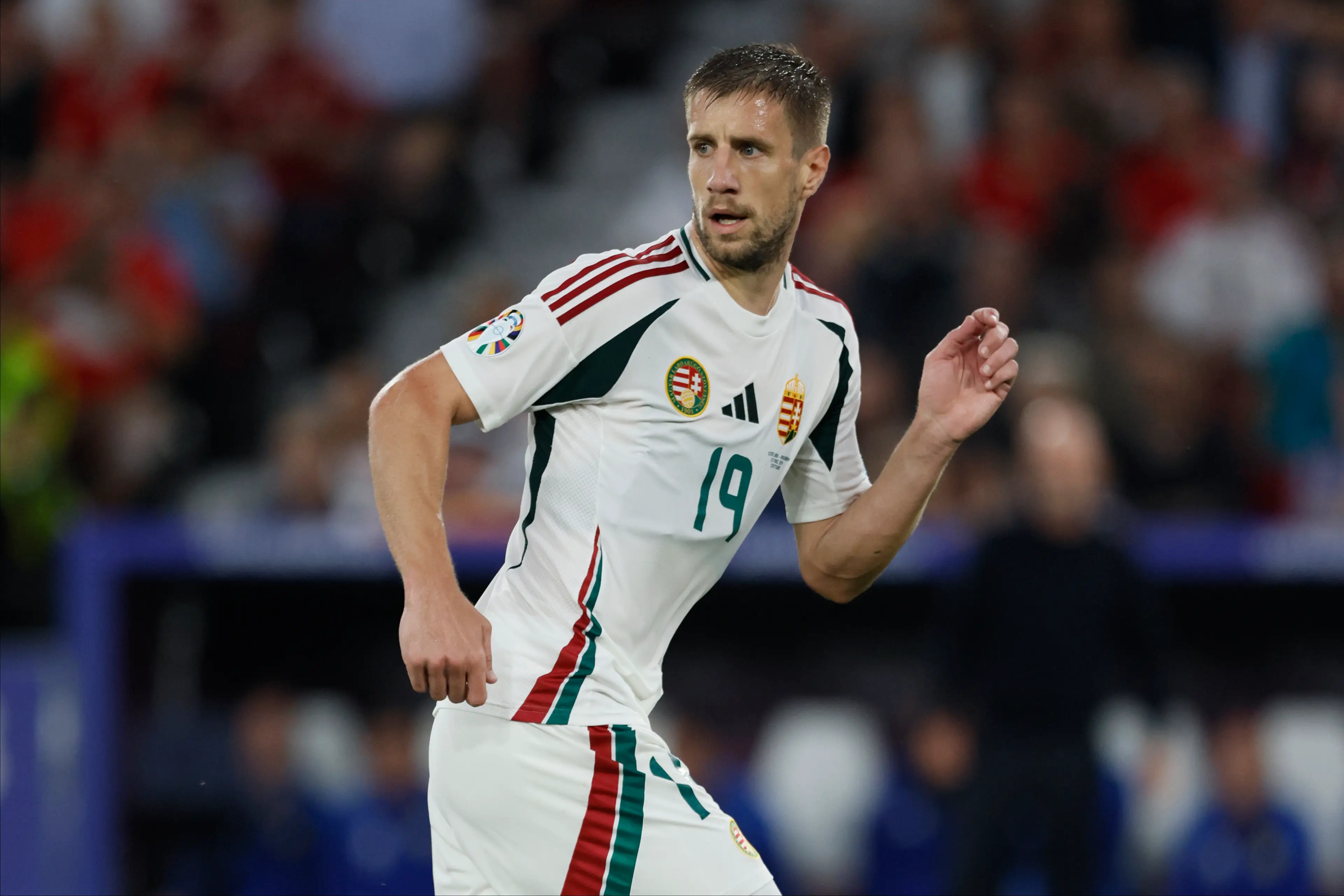 Barnabas Varga, 29, suffered a sickening collision with Scotland's goalkeeper. (Richard Sellers/Sportsphoto/Allstar via Getty Images)