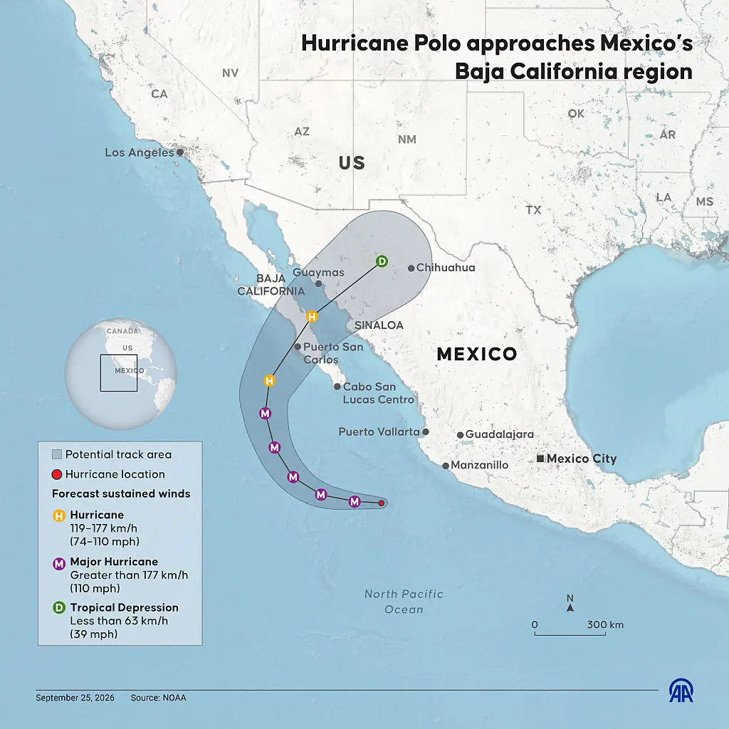 Hurricane Polo approaches Mexico's Baja California region (Elif Acar/Anadolu via Getty Images)