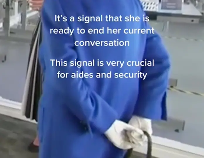 The Queen uses her handbag to indicate she wants to end a conversation.