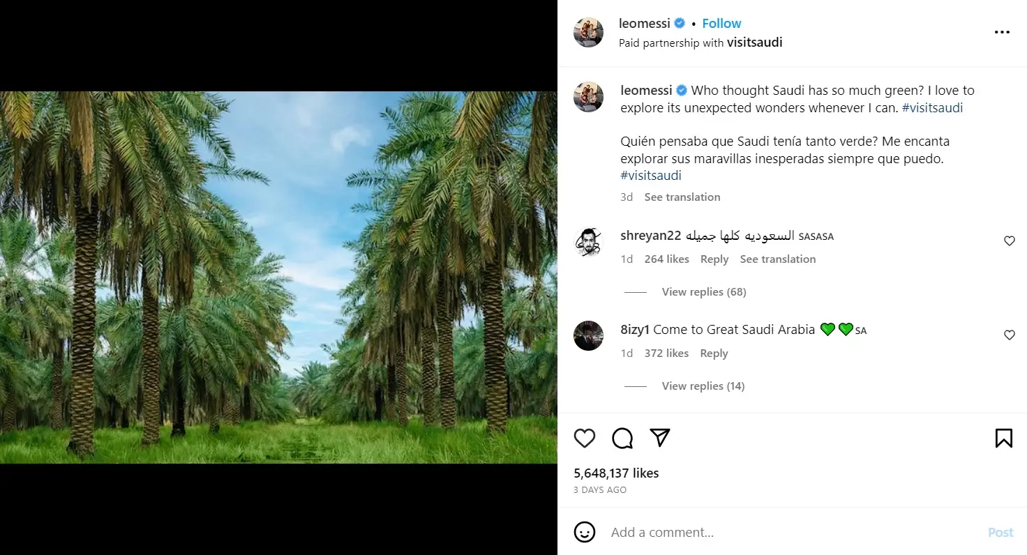 The Argentina and PSG player is an ambassador for Saudi Arabian tourism.