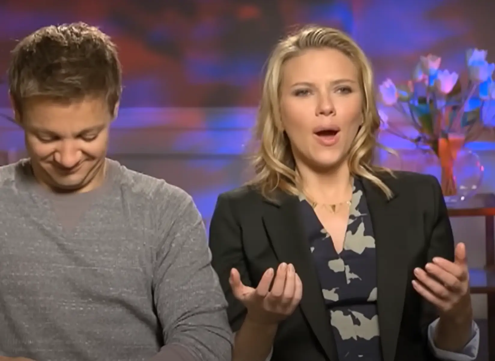 The question caused Johansson to ask aloud: "What is going on?" (YouTube/ExtraTV)