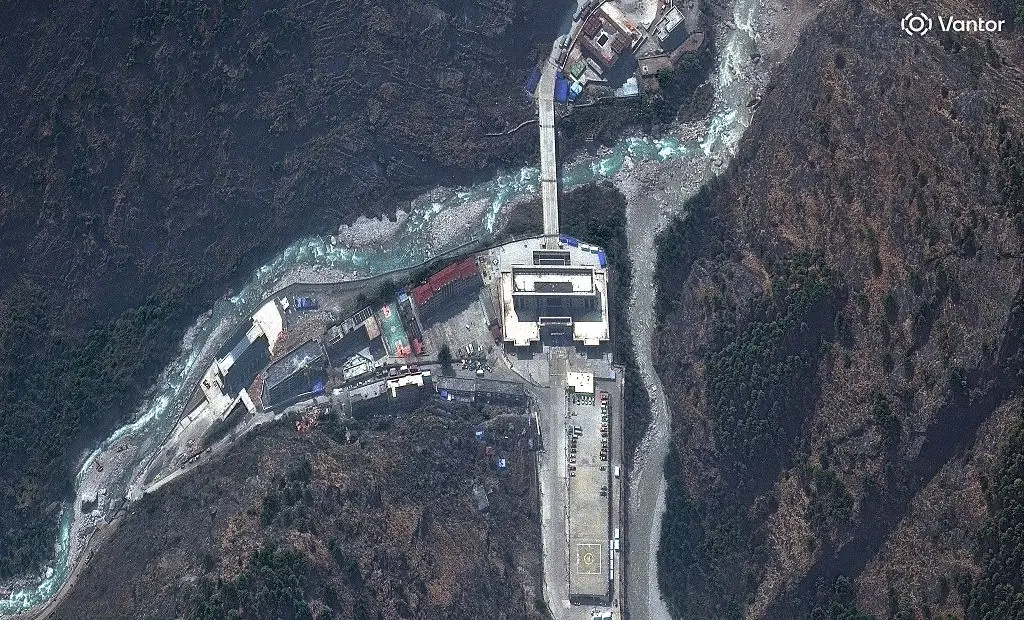 Satelite imagery showing Gyirong Port before the floods (Satellite image (c) 2026 Vantor)