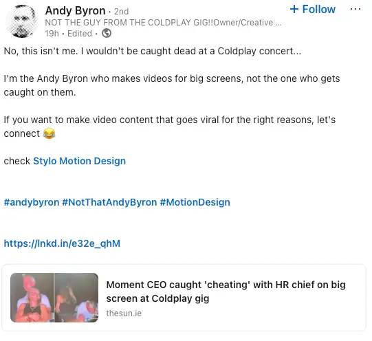 Andy says he isn't the guy (LinkedIn)