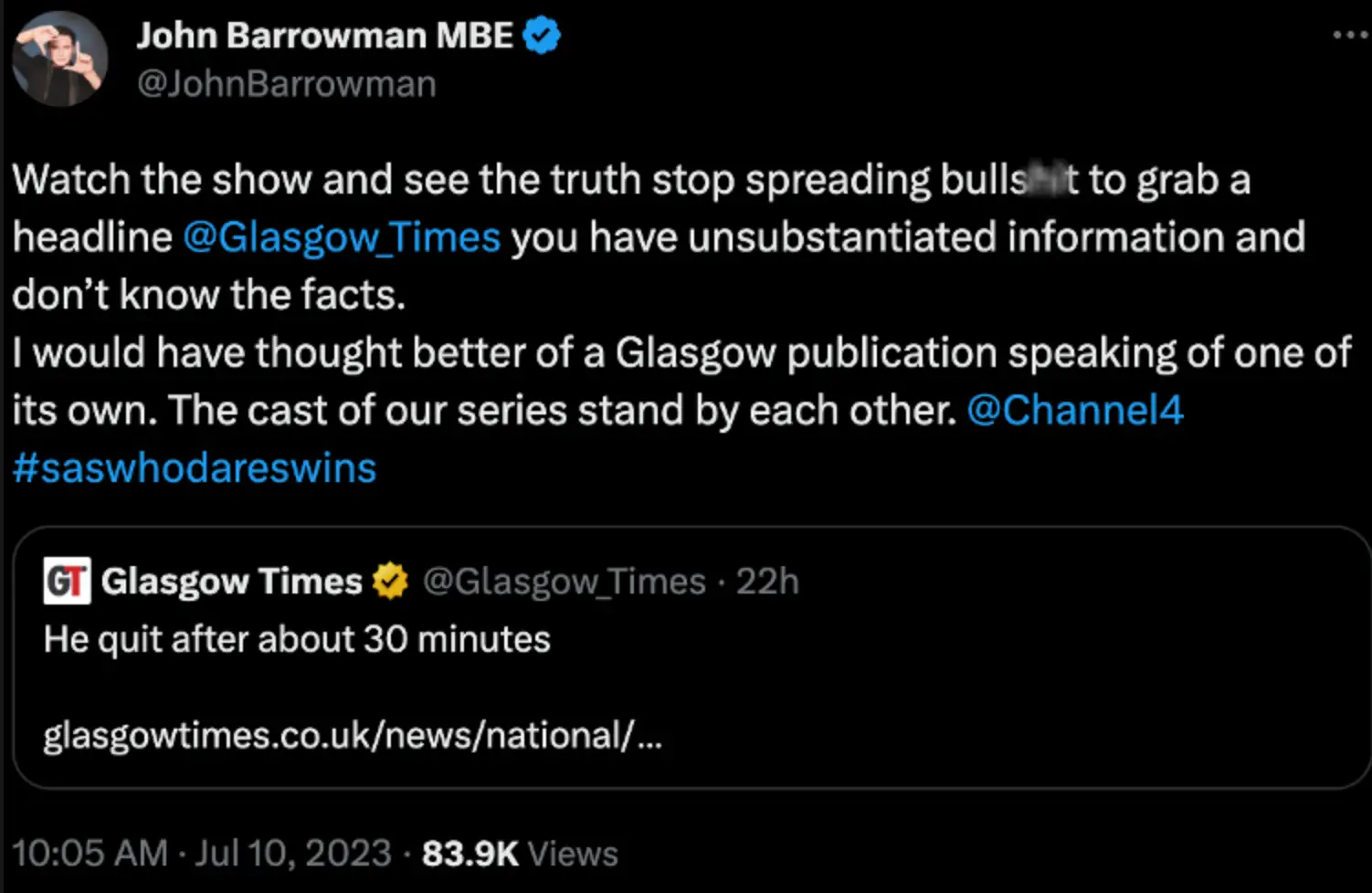 John Barrowman has taken to Twitter to shut down the speculation.