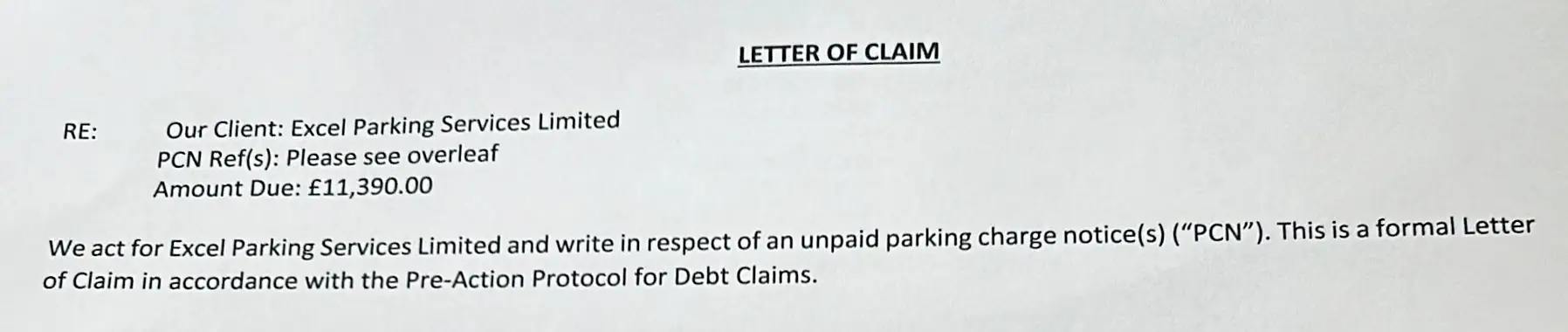 A letter Hannah has received from Excel Parking Services. (SWNS)