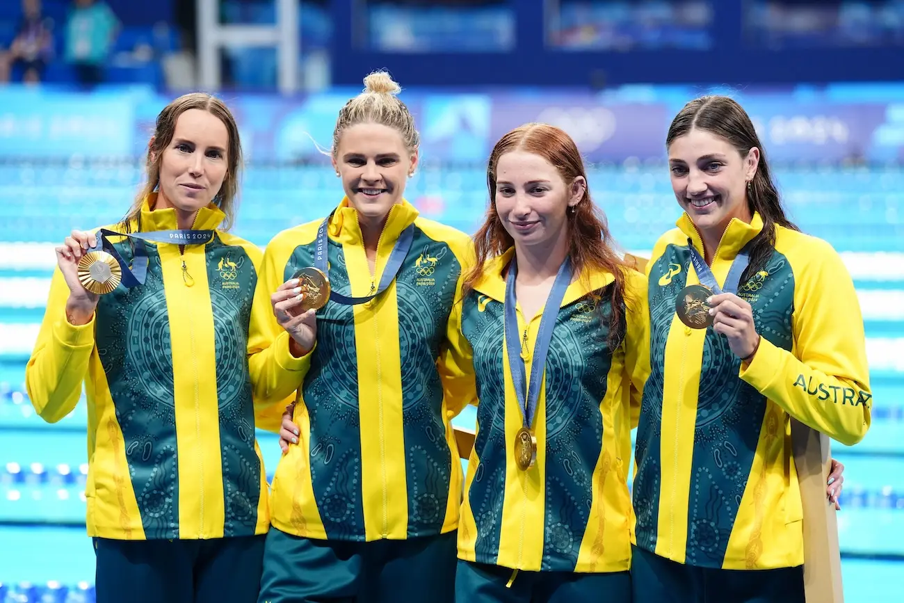 Australia's Mollie O'Callaghan, Shayna Jack, Meg Harris and Emma McKeon. (PA)
