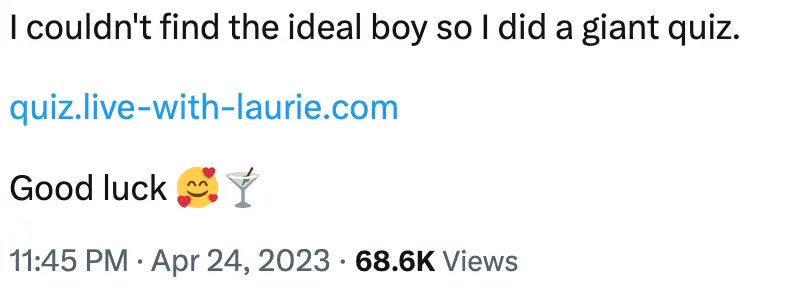 Laurie announced her quiz on Twitter.