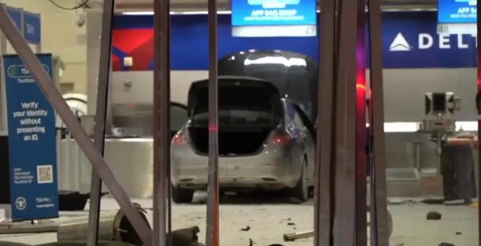 The car careered into the check-in desks at Detroit Metro Airport (WXYZ Detroit)