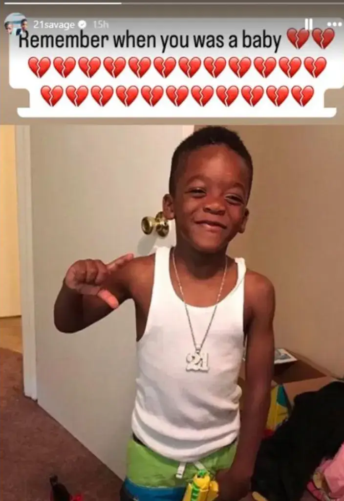 The rapper paid tribute to Seven's memory and shared a picture of him when he was younger (21savage/Instagram)