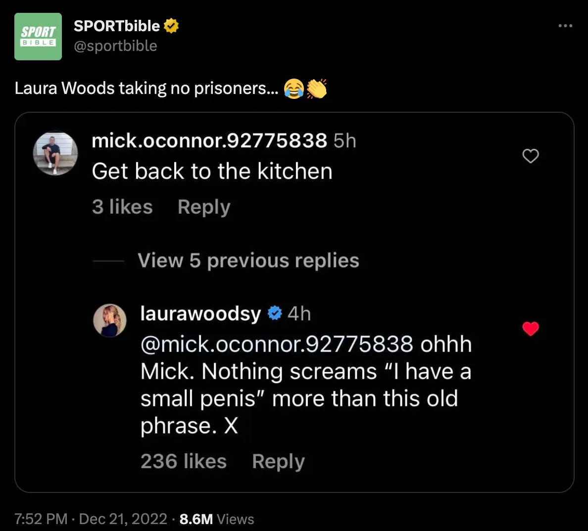 Woods certainly takes no prisoners.