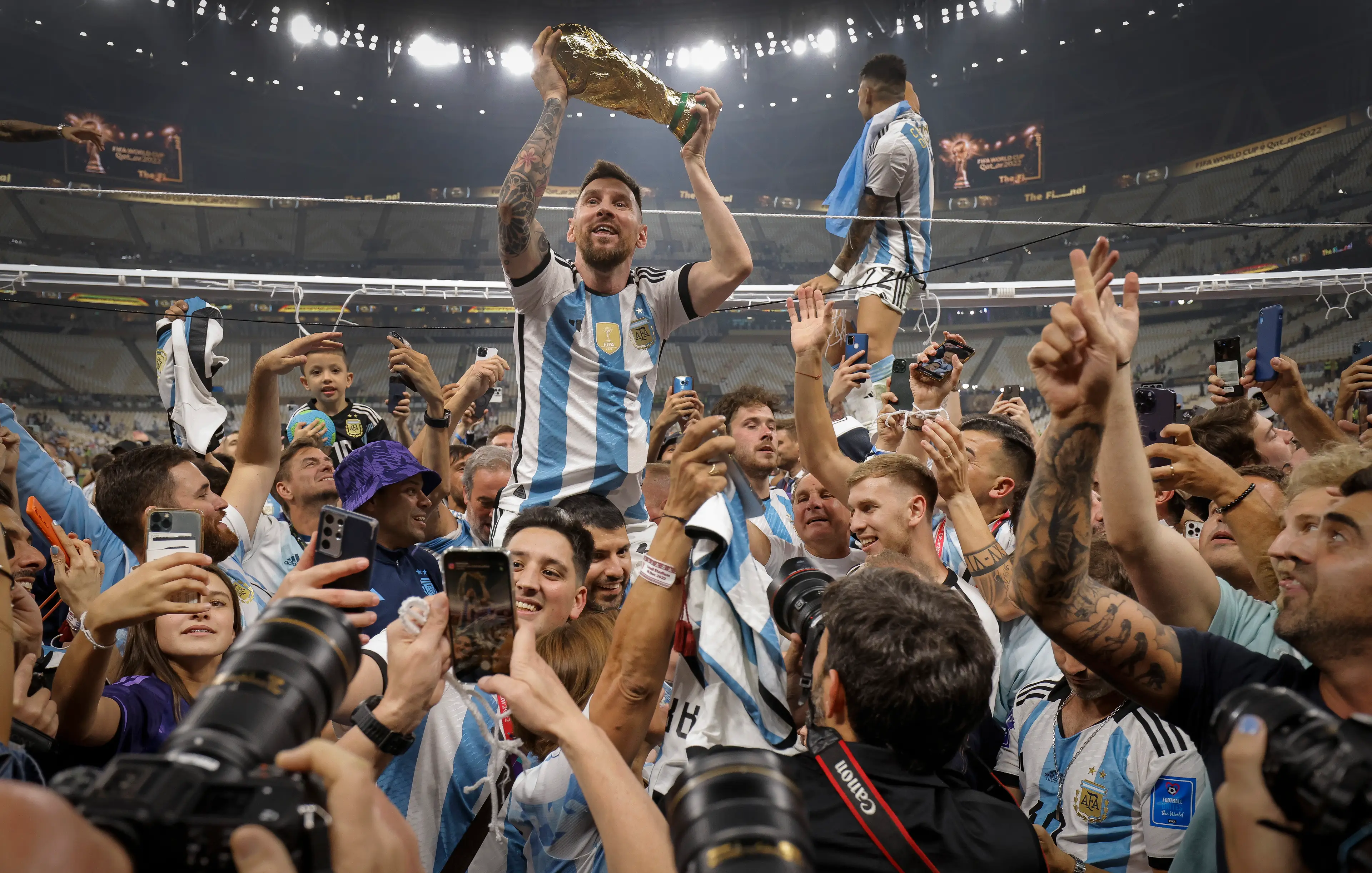 Lionel Messi got his hands on the World Cup in 2022. (Photo by Tom Jenkins/Getty Images)