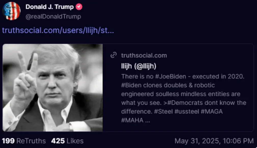 Trump's Truth Social repost quickly went viral (X)