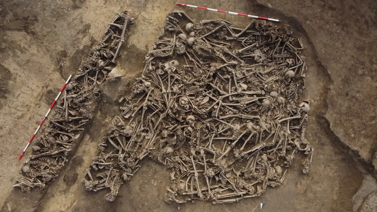 Remains of over 100 bodies were found beneath a football field in Vienna, Austria (A. Slonek/Novetus)