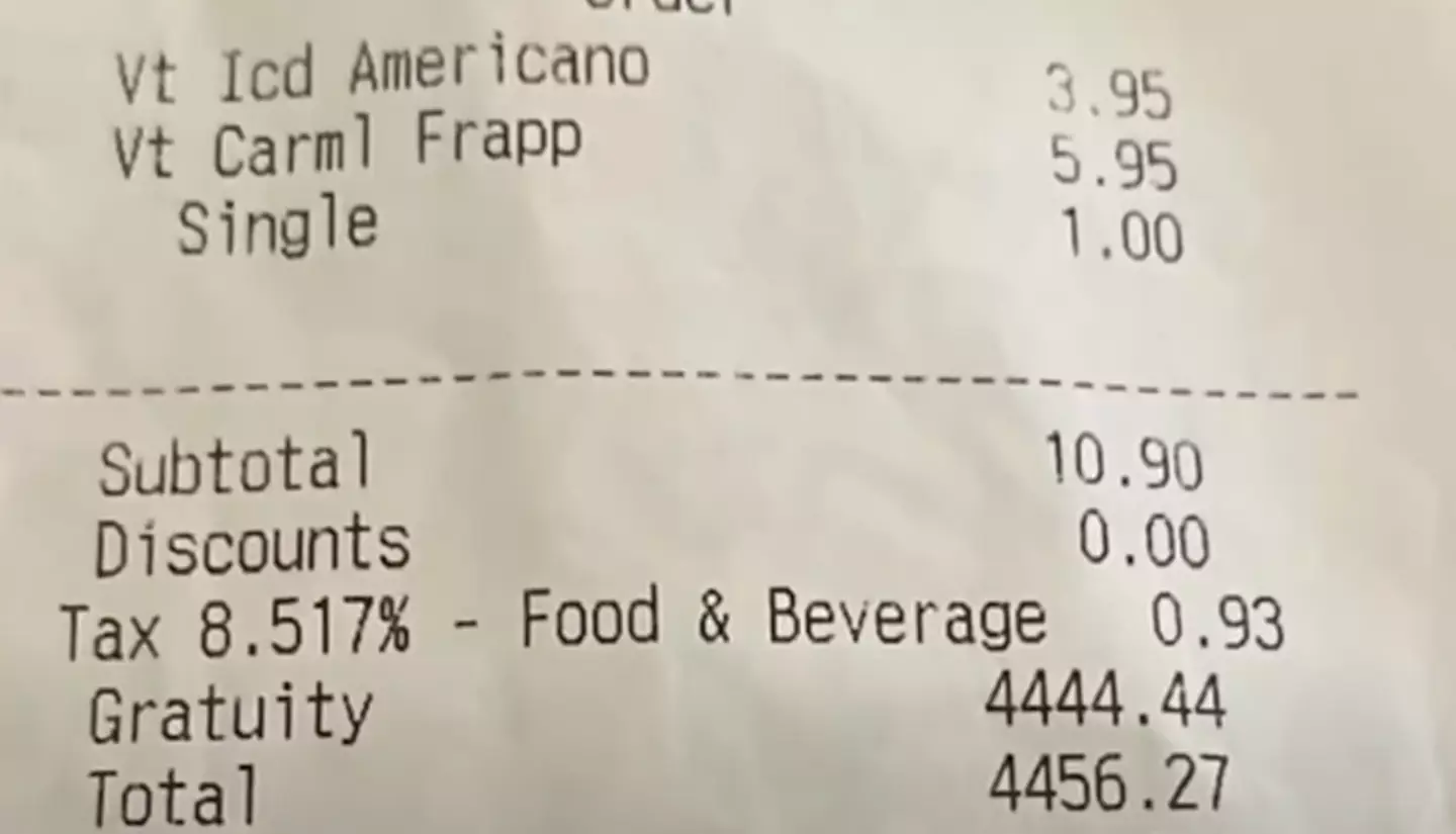 The couple had a hefty gratuity fee added onto their coffee bill (WSLS 10)