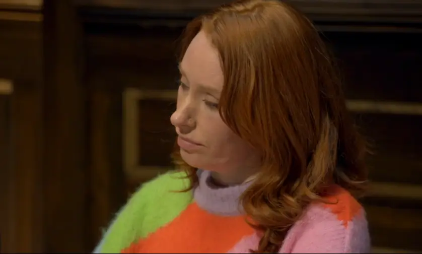 Hannah's hand fidgeting and extended blink showed that she was under stress when questioned by Myha’la (BBC)
